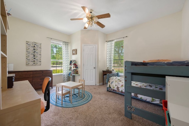 1503 Hart St, Georgetown, TX 78626 - carpeted bedroom featuring multiple windows, ceiling fan, and a desk