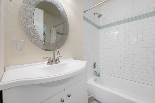 1503 Hart St, Georgetown, TX 78626 - bathroom with vanity, shower / bath combo, and a textured wall