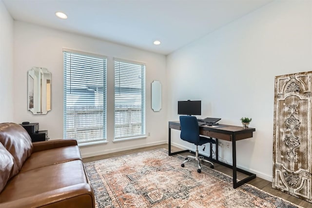 1205 Bluewood Bnd, Leander, TX 78641 - office space featuring wood finished floors, baseboards, and recessed lighting