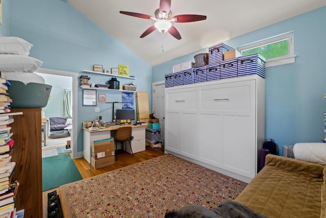 504 E 38th 1/2 St, Austin, TX 78751 - office area with ceiling fan, light wood finished floors, and vaulted ceiling
