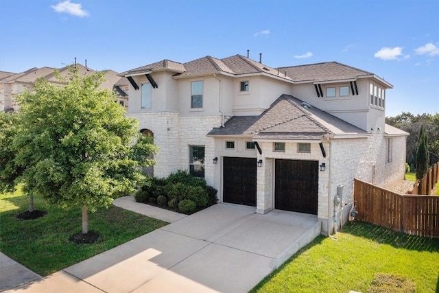 3912 Logan Ridge Dr, Cedar Park, TX 78613 - view of front facade featuring stucco siding, fence, driveway, and stone siding