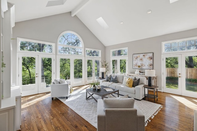 1006 Gaston Ave, Austin, TX 78703 - sunroom / solarium featuring beam ceiling, a skylight, and french doors