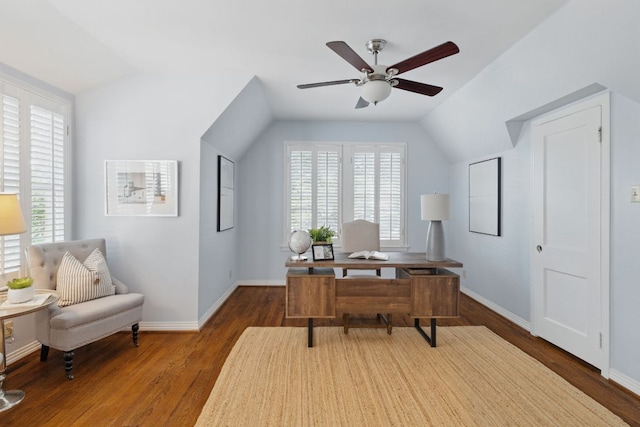 1006 Gaston Ave, Austin, TX 78703 - home office featuring wood finished floors, ceiling fan, and plenty of natural light
