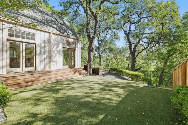 1006 Gaston Ave, Austin, TX 78703 - view of yard featuring fence, french doors, and a wooden deck
