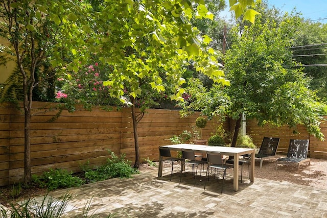 view of patio / terrace with a fenced backyard and outdoor dining area