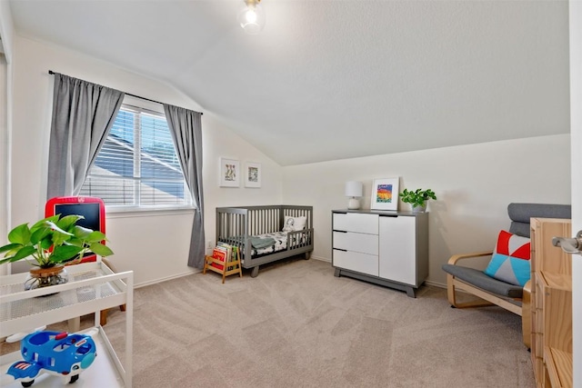 3116 Port Anne Way, Leander, TX 78641 - carpeted bedroom with lofted ceiling and baseboards