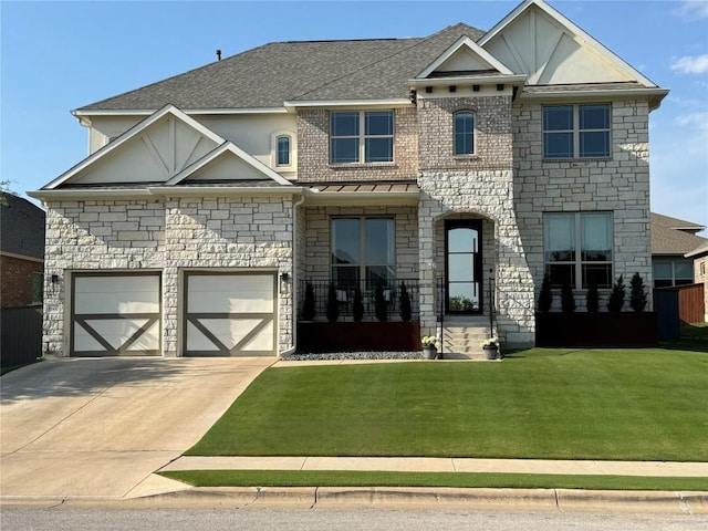 15500 La Catania Way, Austin, TX 78738 - view of front of home with stone siding, a front lawn, driveway, and a garage