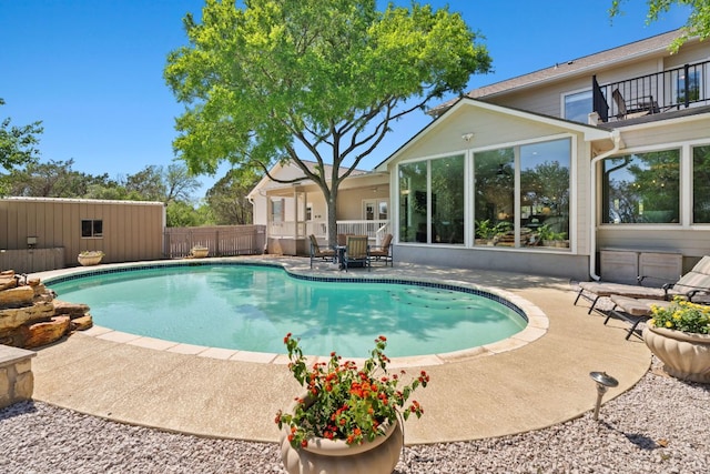 2409 Mormon Mill Rd, Marble Falls, TX 78654 - view of pool with fence, a fenced in pool, and a patio
