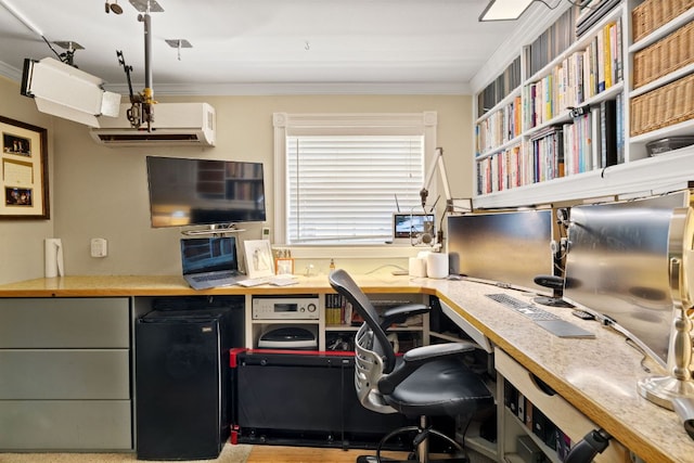 2409 Mormon Mill Rd, Marble Falls, TX 78654 - office area with crown molding and a wall mounted AC