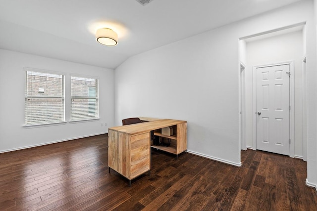 11928 Arran St, Austin, TX 78754 - unfurnished office with dark wood-type flooring, baseboards, and lofted ceiling