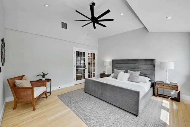 702 W Mary St, Austin, TX 78704 - bedroom featuring french doors, wood finished floors, baseboards, recessed lighting, and a ceiling fan