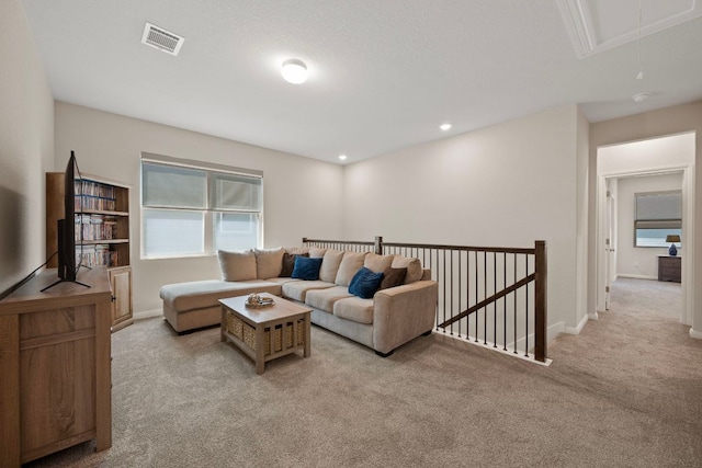 1921 Winston Way, Leander, TX 78641 - living area with attic access and light colored carpet