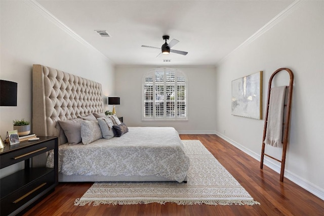12400 Fairfax Ridge Pl, Austin, TX 78738 - bedroom featuring crown molding, dark wood finished floors, baseboards, and a ceiling fan