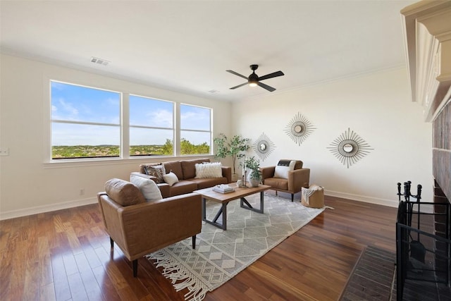 12400 Fairfax Ridge Pl, Austin, TX 78738 - living area featuring baseboards, wood finished floors, and ceiling fan