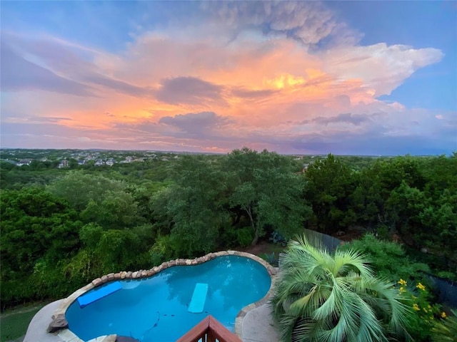 12400 Fairfax Ridge Pl, Austin, TX 78738 - swimming pool featuring a wooded view