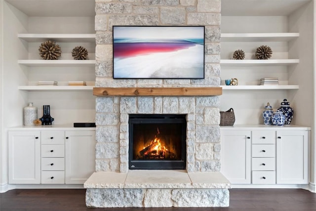 624 Anfield Cir, Austin, TX 78738 - detailed view of wood finished floors and a fireplace