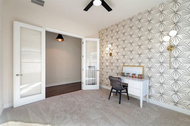 624 Anfield Cir, Austin, TX 78738 - carpeted office space featuring french doors and a ceiling fan