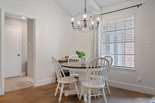 1314 Quailfield Cir, Austin, TX 78758 - dining room with wood finished floors, a chandelier, and vaulted ceiling