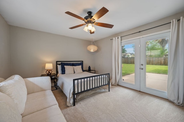 1314 Quailfield Cir, Austin, TX 78758 - bedroom with access to exterior, carpet floors, french doors, and ceiling fan