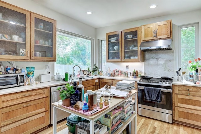 809 E 44th St, Austin, TX 78751 - kitchen featuring stainless steel appliances, under cabinet range hood, a sink, light countertops, and recessed lighting