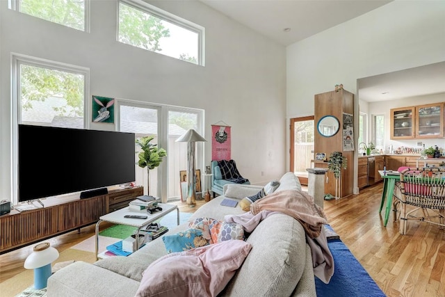 809 E 44th St, Austin, TX 78751 - living area with a high ceiling and light wood-style flooring