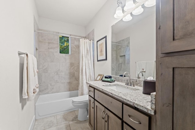 224 Highland Oaks, Leander, TX 78641 - bathroom featuring vanity, shower / tub combo with curtain, tile patterned flooring, and a chandelier