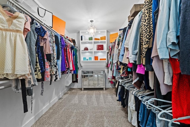 224 Highland Oaks, Leander, TX 78641 - walk in closet featuring carpet flooring and a chandelier