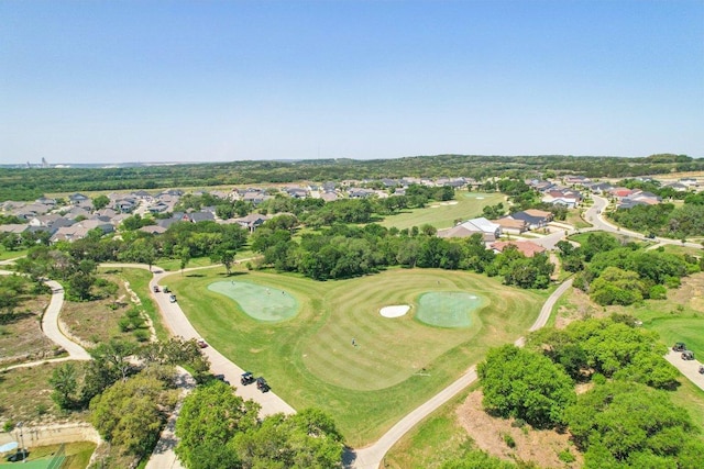 bird's eye view featuring golf course view and a residential view