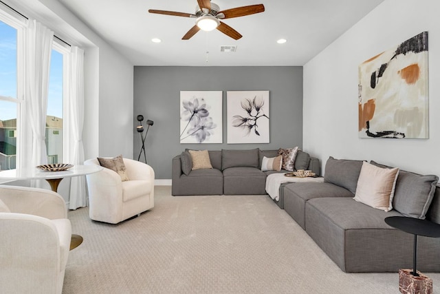 17508 Emperador Dr Unit 65, Pflugerville, TX 78664 - carpeted living room featuring a ceiling fan and recessed lighting