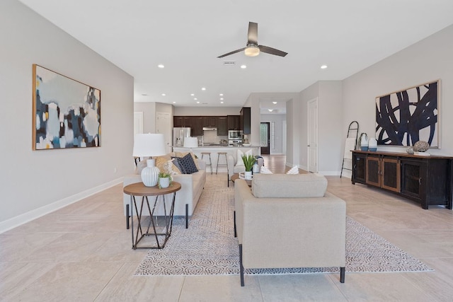 200 S Sage Holw, Dripping Springs, TX 78620 - living room featuring recessed lighting, baseboards, and ceiling fan