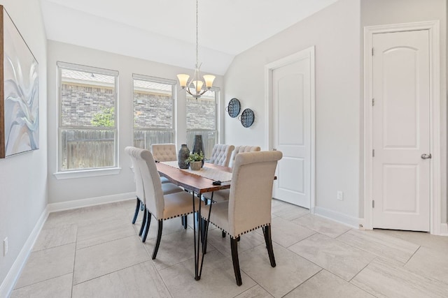 200 S Sage Holw, Dripping Springs, TX 78620 - dining area featuring vaulted ceiling, baseboards, a notable chandelier, and light tile patterned floors