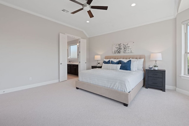 200 S Sage Holw, Dripping Springs, TX 78620 - bedroom featuring light carpet, baseboards, visible vents, recessed lighting, and crown molding