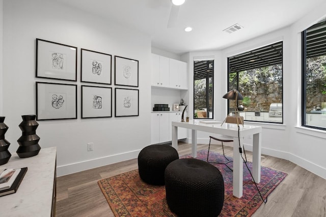 6103 Twin Ledge Dr, Austin, TX 78731 - office area featuring plenty of natural light, light wood-style flooring, recessed lighting, and ceiling fan