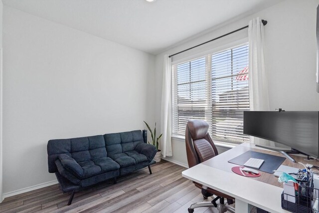 145 Fiery Skipper Ln, Georgetown, TX 78626 - office area featuring wood finished floors and baseboards