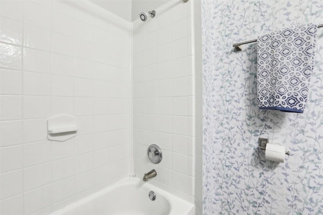 full bathroom with shower / bath combo with shower curtain