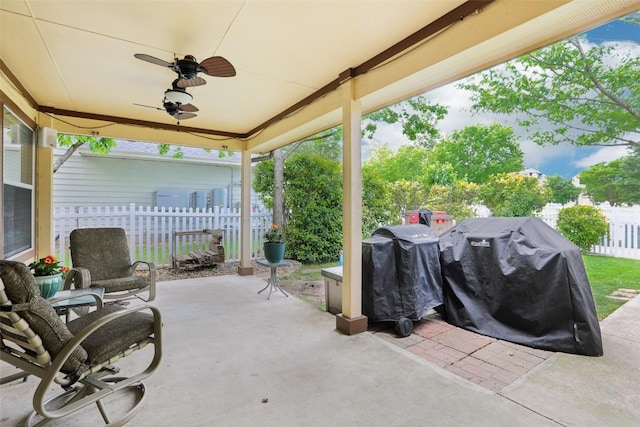 161 Caraway, Kyle, TX 78640 - view of patio / terrace featuring ceiling fan and area for grilling