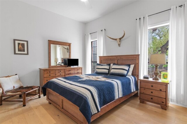 20 Hedgebrook Way, The Hills, TX 78738 - bedroom with light wood-type flooring and ceiling fan