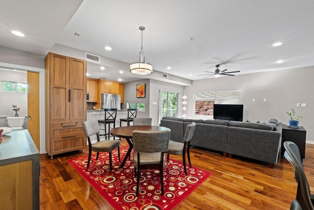503 Swanee Dr Unit 11, Austin, TX 78752 - dining area with dark wood-style flooring, recessed lighting, and ceiling fan