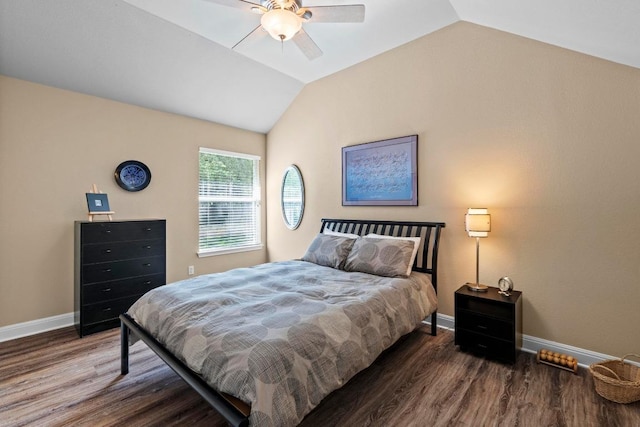 135 N Tumbleweed Trl, Austin, TX 78733 - bedroom featuring wood finished floors, lofted ceiling, and ceiling fan