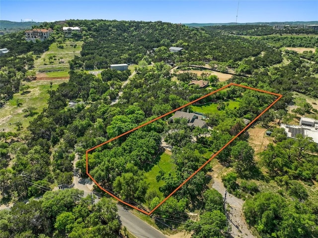 135 N Tumbleweed Trl, Austin, TX 78733 - aerial view of property's location featuring property boundaries highlighted