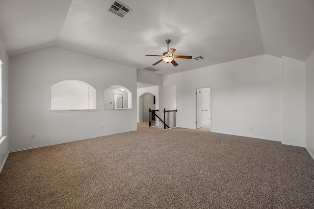 188 Rock Vista Run, Austin, TX 78737 - unfurnished room featuring vaulted ceiling, light carpet, and a ceiling fan