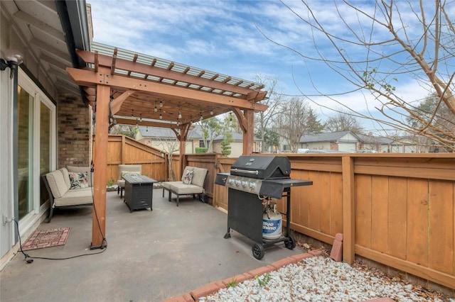 9458 Singing Quail Dr, Austin, TX 78758 - fenced backyard with a patio, a pergola, a grill, and an outdoor hangout area