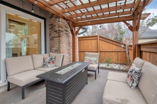 9458 Singing Quail Dr, Austin, TX 78758 - view of patio / terrace with an outdoor living space with a fire pit and a pergola