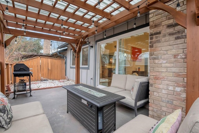 9458 Singing Quail Dr, Austin, TX 78758 - view of patio / terrace with an outdoor living space with a fire pit, grilling area, and a pergola