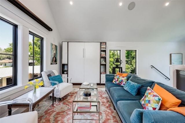 living room featuring recessed lighting and plenty of natural light