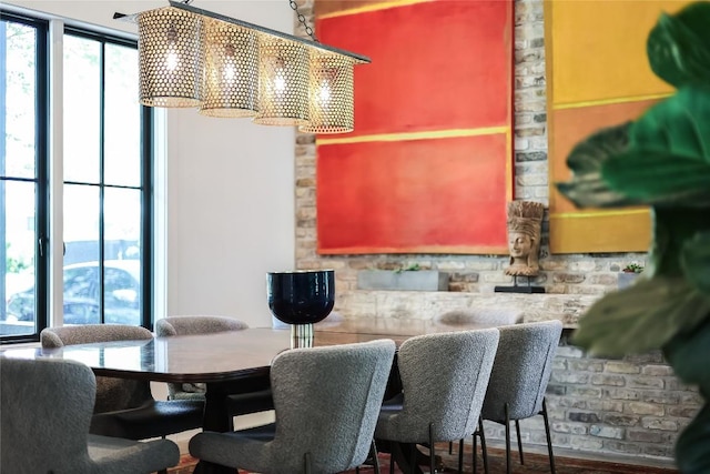dining space featuring a chandelier