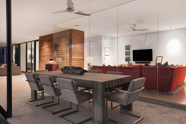 4607 Laurel Canyon Dr, Austin, TX 78731 - dining room with ceiling fan and speckle patterned floor