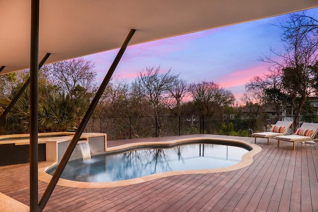 4607 Laurel Canyon Dr, Austin, TX 78731 - pool at dusk with a fenced backyard and a deck