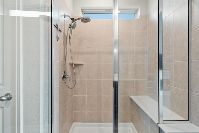 bathroom with a shower stall