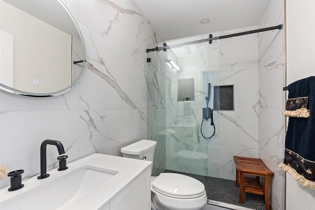 11604 Gaelic Dr, Austin, TX 78754 - full bath featuring tile walls, a marble finish shower, and vanity
